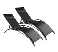 TecTake® Set di 2 Lettini Prendisole, Morbido Poggiatesta, Resistente alle Intemperie, Lettino pieghevole, Sdraio da Mare, Spiaggia, Giardino. Lettino in Alluminio, Sole, 5 Posizioni (Nero)