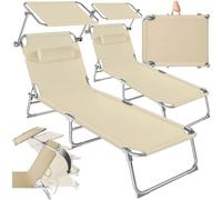 tectake® Set di 2 Lettini Prendisole Pieghevoli, 190 x 68 x 111cm | Schienale Regolabile, Struttura a Tre Piedi, Rivestimento Fibra Sintetica, Telaio in Acciaio, Poggiatesta Removibile, Beige