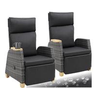 TecTake® Set di 2 Poltrone Giardino in Rattan, Poltrona da Esterno con Telaio in Alluminio, Poltroncina Salotto Regolabile, Resistente ai Raggi UV, Comodo Piano d'Appoggio, Design Elegante - Grigio