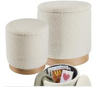 TecTake® Set di 2 Pouf Contenitore, Sgabelli Imbottiti Rivestimento Bouclé, Pouf Letto Stile Scandinavo per Camera da Letto Contenitore e da Salotto - Crema