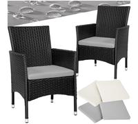 TecTake® Set di 2 Sedie da Giardino in Poly Rattan di Alta Qualità, 4 Rivestimenti di Ricambio, Design Moderno con Morbidi Rivestimenti Beige e Grigio, Imbottiture Rimovibili - Nero/Beige