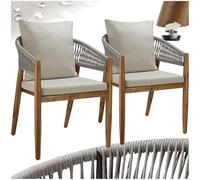 tectake® Set di 2 Sedie da Giardino, Poltrona Design a Corda, Sedia Struttura in Acacia, Cuscini Spessi e Super Morbidi, Rivestimenti Idrorepellenti e Lavabili, Piedini Regolabili in Altezza - Greige