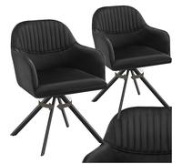 TecTake® Set di 2 Sedie Girevoli in Velluto, Sedie Sala da Pranzo con Imbottitura, Sedie Moderne con Braccioli e Gambe in Acciaio, Ideali per Sala da Pranzo, Ufficio o Salotto - Nero/Nero