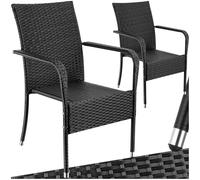 TecTake® Set di 2 Sedie in Rattan, Impilabile, Rattan Resistente alle Intemperie, Schienale Alto, Struttura in Acciaio, Set Sedie Sala da Pranzo 2, Comfort e Stabilità per Interni ed Esterni, Nero