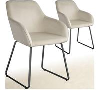 tectake® set di 2 sedie in velluto per sala da pranzo, poltrona elegante, sedia imbottita con schienale, poltroncina di design, per soggiorno, cucina, ufficio, gambe in metallo, 2 sedie - Crema/Nero
