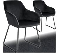 TecTake® set di 2 sedie in velluto per sala da pranzo, poltrona elegante, sedia imbottita con schienale, poltroncina di design, per soggiorno, cucina, ufficio, gambe in metallo, 2 sedie - Nero/Nero
