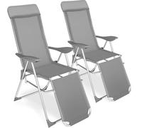TecTake® Set di 2 Sedie Pieghevoli Jana, Telaio in Alluminio, Schienale Regolabile in 5 Posizioni e Base di Appoggio Mobile, Comodo Poggiatesta Imbottito Removibile - Grigio