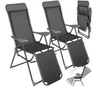 TecTake® Set di 2 Sedie Pieghevoli Jana, Telaio in Alluminio, Schienale Regolabile in 5 Posizioni e Base di Appoggio Mobile, Comodo Poggiatesta Imbottito Removibile - Antracite