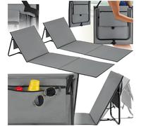 TecTake® Set di 2 Stuoie da Mare Pieghevoli, Schienale Regolabile, Imbottitura in Gommapiuma, Struttura in Acciaio Verniciato, Con Tracolla e Tasca Esterna, Leggere e Comode - Grigio/Blu