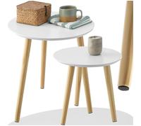 TecTake® Set di 2 Tavolini Salotto, Design Scandinavo, MDF e Gambe in Legno Massiccio, Antiscivolo, Facili da Pulire, Montaggio Rapido, Tavolini Comodini Moderni, Tavoli Rotondi