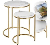 TecTake® Set di 2 tavolini salotto in marmo, base in metallo, tavolino da caffè, tavolo basso rotondo, tavolino basso in marmo moderno per salotto, soggiorno,metallo, tavolo da balcone - Bianco/Oro