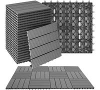 tectake® Set di 22 Piastrelle per Terrazza, Balcone, Giardino in WPC, Piastrelle da Giardino con Sistema a Clic, Superficie Antiscivolo, Resistente alle Intemperie, Effetto Legno - Grigio