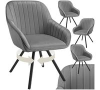 tectake® Set di 4 Poltrone Girevoli con Braccioli, Poltrone Velluto, Sedie Imbottite Design Moderno, Ideali per Sala da Pranzo, Cucina, Soggiorno, Arredamento Casa - Grigio