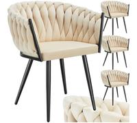 tectake® Set di 4 Sedie da Pranzo con Braccioli, Sedie Soggiorno in Velluto Extra Fine, Design Elegante a Nodo, Poltrone Velluto con Morbida Imbottitura, Sedie per Sala da Pranzo Versatili - Sabbia