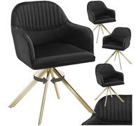 TecTake® Set di 4 Sedie Girevoli in Velluto, Sedie Sala da Pranzo con Imbottitura, Sedie Moderne con Braccioli e Gambe in Acciaio, Ideali per Sala da Pranzo, Ufficio o Salotto- Nero/Oro