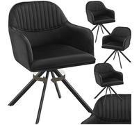 TecTake® Set di 4 Sedie Girevoli in Velluto, Sedie Sala da Pranzo con Imbottitura, Sedie Moderne con Braccioli e Gambe in Acciaio, Ideali per Sala da Pranzo, Ufficio o Salotto - Nero/Nero