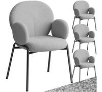 TecTake® Set di 4 Sedie Sala da Pranzo, Sedie Imbottite in Tessuto Bouclé, Imbottitura in Gommapiuma, Sedie da Sala da Pranzo con Solide Gambe in Acciaio e Cappucci Antigraffio - Grigio Chiaro