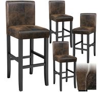 tectake® Set di 4 sgabelli da Bar con Gambe in Legno Massiccio, Seduta Confortevole, Altezza Regolabile 107 cm, Sedia da Pranzo Design Ergonomico, Ideale per Sala da Pranzo e Cucina - Marrone Anticato