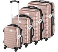 TecTake® Set di 4 Valigie Rigide Mila, Trolley Inseribili con Rotelle Girevoli a 360°, Maniglia Telescopica Regolabile, Spazio Interno Espandibile, Robusta, Bilancia, Etichette - Rosa Dorato