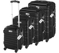 TecTake® Set di 4 Valigie Rigide Mila, Trolley Inseribili con Rotelle Girevoli a 360°, Maniglia Telescopica Regolabile, Spazio Interno Espandibile, Robusta, Bilancia, Etichette - Nero