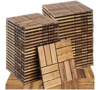 tectake® Set di 40 Piastrelle in Legno di Acacia per Esterno, 12 Doghe Ciascuna, Design a Mosaico, Sistema a Clic, Pavimento per Terrazza e Giardino, Piastrelle per Giardino
