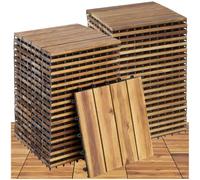 tectake® Set di 40 Piastrelle in Legno di Acacia per Esterno, 4 Doghe Ciascuna, Sistema a Clic, Pavimento per Terrazza e Balcone, Piastrelle per Giardino