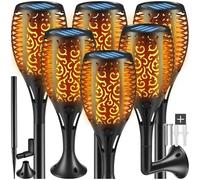 tectake® Set di 6 Lampade Solari, Luce LED, Luci Solari da Giardino con Design a Fiamma, Luci da Esterno con Sensore Crepuscolare, Lanterne con Pannello Solare Potente - Nero