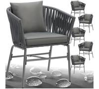 TecTake® Set di 6 Sedie, Design a Corda Intrecciata, Struttura in Acciaio Verniciato, Cuscini Extra Spessi, Rivestimenti Idrorepellenti e Lavabili, Piedini Regolabili, 60x61x77 cm