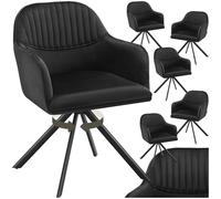 TecTake® Set di 6 Sedie Girevoli in Velluto, Sedie Sala da Pranzo con Imbottitura, Sedie Moderne con Braccioli e Gambe in Acciaio, Ideali per Sala da Pranzo, Ufficio o Salotto - Nero/Nero