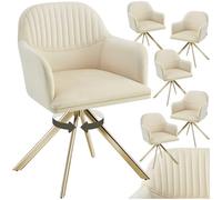 TecTake® Set di 6 Sedie Girevoli in Velluto, Sedie Sala da Pranzo con Imbottitura, Sedie Moderne con Braccioli e Gambe in Acciaio, Ideali per Sala da Pranzo, Ufficio o Salotto- Crema/Oro