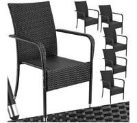 TecTake® Set di 6 Sedie in Rattan, Impilabile, Rattan Resistente alle Intemperie, Schienale Alto, Struttura in Acciaio, Set Sedie Sala da Pranzo 6, Comfort e Stabilità per Interni ed Esterni, Nero