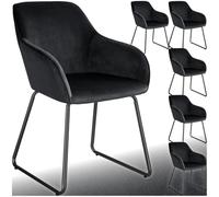 tectake® set di 6 sedie in velluto per sala da pranzo, poltrona elegante, sedia imbottita con schienale, poltroncina di design, per soggiorno, cucina, ufficio, gambe in metallo, 6 sedie - Nero/Nero