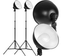 TecTake® Set di Lampade da Studio Fotografico, 2 Stativi con Paralume e Portalampade, Luci Studio Fotografico - Nero