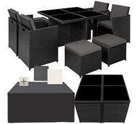 tectake® Set di Mobili da Giardino, Arredo Giardino, Resistente Rattan Sintetico, Alluminio, Mobili d Arredo, 4Sedie, Tavolo, 4Sgabelli, Involucro Protettivo - Nero