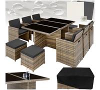 tectake® Set di Mobili da Giardino Poli Rattan, Alluminio, Set 6 Sedie, 1 Tavolo 4 Sgabelli, Involucro Protettivo, Viti In Acciaio Inox, Arredo Giardino - Naturale