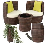 tectake® Set di Mobili da Giardino, Poli Rattan e Alluminio, 2 Sedie, 1 Tavolo, 1 Vaso, Cuscini, Sedia da Esterno, Poltroncina, Set Balcone, Poltrona Giardino, Tavolo con Sedie Esterno - Nero/Marrone