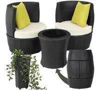 tectake® Set di Mobili da Giardino, Poli Rattan e Alluminio, 2 Sedie, 1 Tavolo, 1 Vaso, Cuscini, Sedia da Esterno, Poltroncina, Set Balcone, Poltrona Giardino, Tavolo con Sedie Esterno - Nero