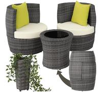 tectake® Set di Mobili da Giardino, Poli Rattan e Alluminio, 2 Sedie, 1 Tavolo, 1 Vaso, Cuscini, Sedia da Esterno, Poltroncina, Set Balcone, Poltrona Giardino, Tavolo con Sedie Esterno - Grigio