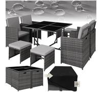 TecTake® Set di Mobili in Rattan Bilbao, 4 Sedie e 4 Sgabelli con Tavolo, Struttura in Acciaio e Poly Rattan Resistente, Ideale per Giardino e Terrazzo, Mobili da Esterno - Grigio