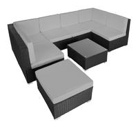 TecTake® Set di Salottino in Rattan Venezia, 6 Sedili 1 Sgabello 1 Tavolino con Piano, Resistente alle Intemperie, Viti in Acciaio Inox, Mobili d Arredo, Giardino, Esterno - Nero/Grigio