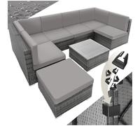 TecTake® Set di Salottino in Rattan Venezia, 6 Sedili 1 Sgabello 1 Tavolino con Piano, Resistente alle Intemperie, Viti in Acciaio Inox, Mobili d Arredo, Giardino, Esterno - Grigio