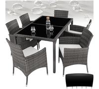 TecTake® Set da Giardino in polyrattan, 6 Sedie, 1 Tavolo, Molto Pratico, Sedie con Piedini in plastica Anti-graffio, Salotto da Giardino Esterno, Tavolo da Giardino Con Sedie - Grigio/Bianco