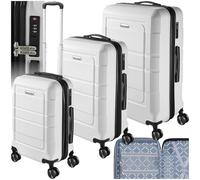 tectake® Set di Valigie Rigide, 3 Pezzi, Trolley da Viaggio con Lucchetto TSA, Set Trolley con Manici Telescopici, Scocche in ABS con Rivestimento in Policarbonato, Espandibili - Bianco