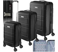 TecTake® Set di Valigie Rigide, 3 Pezzi, Trolley da Viaggio con Lucchetto TSA, Set Trolley con Manici Telescopici, Scocche in ABS con Rivestimento in Policarbonato, Espandibili - Nero