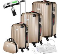 tectake® Set di valigie rigide Cleo, 4 pezzi, Trolley M, L e XL, Beauty Case Impilabile, Rotelle Girevoli a 360°, Maniglia Telescopica Regolabile, Bilancia, Combinazione a 3 Cifre - Champagne