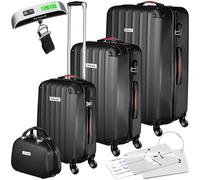 TecTake® Set di valigie rigide Cleo, 4 pezzi, Trolley M, L e XL, Beauty Case Impilabile, Rotelle Girevoli a 360°, Maniglia Telescopica Regolabile, Bilancia, Combinazione a 3 Cifre - Nero
