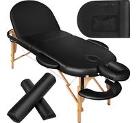 TecTake® Lettino Massaggio 3 Zone, Lettino Massaggio Portatile Ovale con Rulli, Lettino Pieghevole con Comoda Imbottitura, Poggiatesta Ergonomico Multifunzione, Poggiabraccio, Borsa Inclusa - Nero