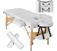 TecTake® Set Lettino Massaggio a 2 Zone con Rulli, Lettino Massaggio Portatile con Imbottitura 7,5 cm, Lettino Pieghevole con Braccioli, Poggiatesta Ergonomico, Poggiabraccio, Borsa Inclusa - Bianco