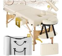 TecTake® Lettino Massaggio a 2 Zone con Rulli, Lettino Massaggio Portatile con Imbottitura 7,5 cm, Lettino Pieghevole con Braccioli, Poggiatesta Ergonomico, Poggiabraccio, Borsa Inclusa - Beige