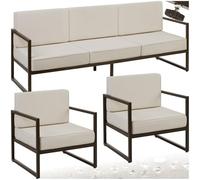 TecTake® Set Lounge da Giardino Comosa, 5 Persone, Divano e 2 Poltrone, Imbottitura XXL, Cuscini Spessi, Acciaio Verniciato, Rivestimenti Idrorepellenti, Piedini Regolabili